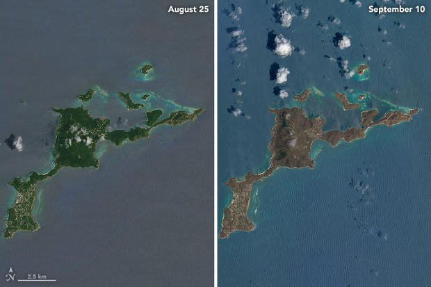 Đảo Virgin Gorda thuộc quần đảo Virgin trước và sau khi bão Irma quét qua.