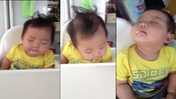 Vừa ăn vừa ngủ, em bé dễ thương chinh phục cư dân mạng