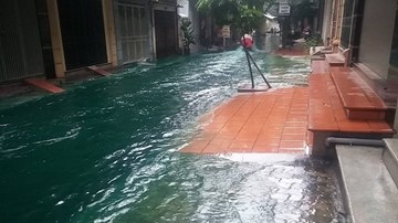 Hà Nội: Xuất hiện nước ngập xanh ngắt kỳ lạ sau trận mưa lớn