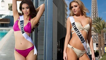Xem Phạm Hương đọ dáng bikini với các người đẹp thế giới
