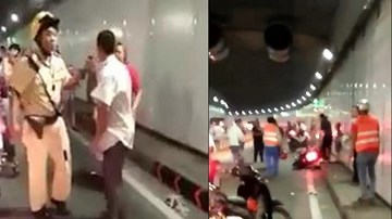 Hỗn chiến bằng... mũ bảo hiểm trong hầm vượt sông Sài Gòn