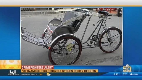 Mỹ treo giải 1.000 USD truy tìm xích lô Việt bị trộm