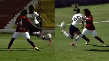 Nữ cầu thủ gắp bóng cầu vồng qua đầu đối phương