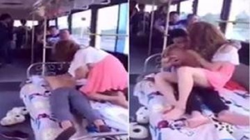 Cặp đôi vô tư âu yếm trên giường nằm xe buýt