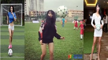 Ca sĩ Diệp Lâm Anh thi tài tâng bóng cùng các cầu thủ nhí