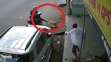 Đi xe máy 'tiện tay' cướp lồng chim bên đường, bị chủ nhà cầm ghế rượt theo