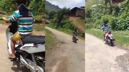 Bé trai 10 tuổi một mình phóng xe máy vun vút trên đường
