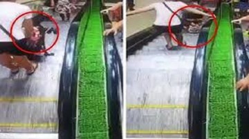 Mẹ tuột tay khi đi thang cuốn, con lộn nhào cùng xe đẩy