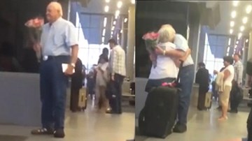 Cụ ông ôm hoa đón vợ ở sân bay “gây bão” vì độ lãng mạn