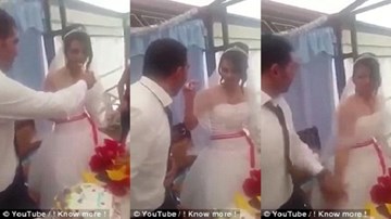 Trêu đùa khi đút bánh cưới cho chồng, cô dâu bị chú rể tát ngay trong lễ cưới