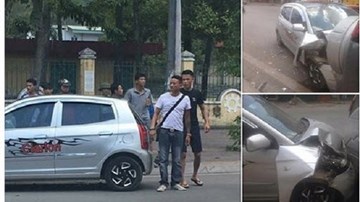 Hiệp Gà chở vợ mang thai đi bệnh viện gây tai nạn, ô tô móp đầu