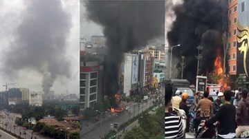 Cháy lớn cả dãy nhà hàng, karaoke trên phố Trần Thái Tông