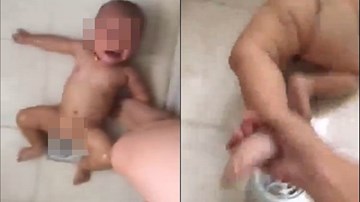 Clip cha hành hạ con dã man trong nhà tắm để dằn mặt vợ gây rúng động