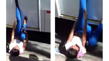 Nữ quái móc túi bị xe buýt đóng cửa kẹp chân treo lủng lẳng