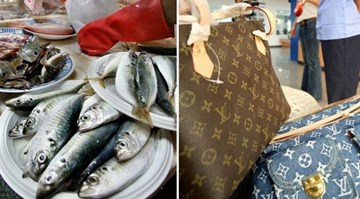 Bà lão Đài Loan dùng túi hàng hiệu Louis Vuitton để đựng cá