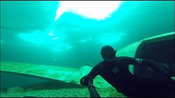 Lặn dưới hồ nước đóng băng ở Canada