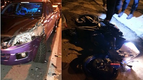 Biker chạy Yamaha R15 phóng bạt mạng trên phố, tông trực diện vào ô tô