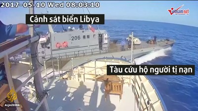 Màn tạt đầu nguy hiểm của tàu chiến Libya trước thuyền cứu hộ người tị nạn