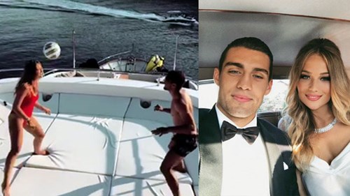 Vợ Kovacic mặc bikini tâng bóng điệu nghệ