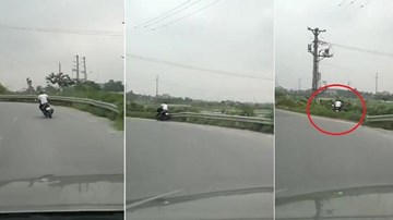 Xem xe máy ôm cua bất thành, phi thẳng xuống vườn chuối