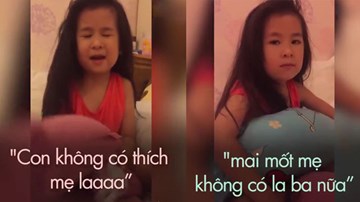 Con gái siêu đáng yêu cố giải thích rằng mẹ mắng ba là sai và phải xin lỗi