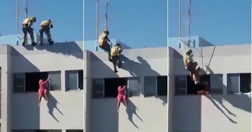 Lính cứu hỏa tung cước, đạp người định tự tử bay ngược vào phòng