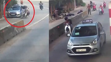 Taxi mở cửa bất cẩn gây tai nạn cho người đi đường rồi bỏ chạy