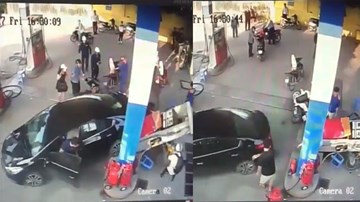 Ô tô húc đổ trụ bơm xăng, cán bẹp xe máy rồi bỏ trốn