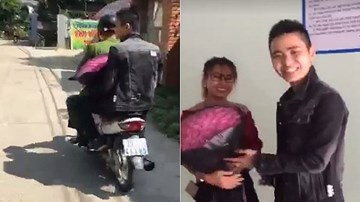 Vi phạm giao thông, thanh niên được công an chở về tặng hoa cho vợ