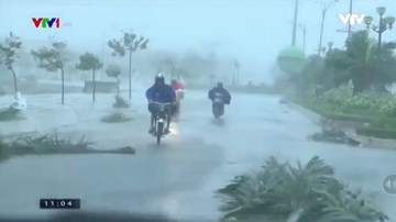 Đường phố Tuy Hòa tan hoang sau bão số 12