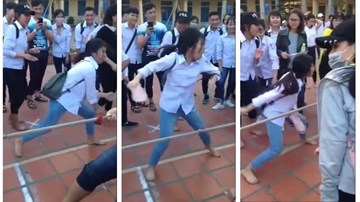 Nữ sinh 'gây bão' mạng vì cầm dép cổ vũ kéo co quá cuồng nhiệt