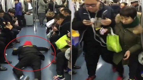 Nam thanh niên giành ghế ngồi trên tàu điện bằng chiêu ăn vạ 'lầy lội'