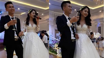 Cô dâu xinh đẹp hát cực hay trong đám cưới chàng hậu vệ điển trai