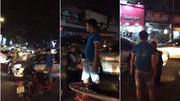 Va chạm giao thông, tài xế ô tô bắt thanh niên đi xe máy quỳ lạy xin lỗi