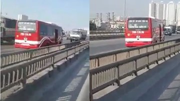 Xe khách chạy ngược chiều ở đường vành đai 3 trên cao