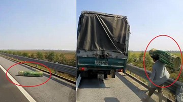 Ô tô con nhặt hàng đánh rơi giúp xe tải trên cao tốc Hà Nội - Hải Phòng