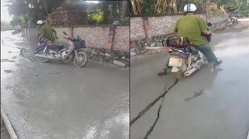 Chạy xe máy trên đường đang đổ bê tông còn hung hăng đòi đánh người