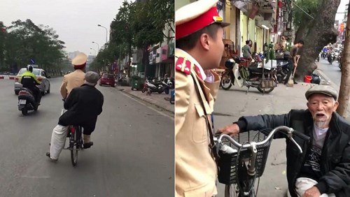 Chiến sỹ CSGT đạp xe đèo cụ ông bị lẫn về nhà gây sốt mạng xã hội