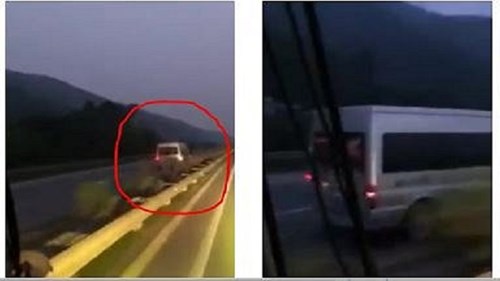 Xe 16 chỗ lao ngược chiều vun vút trên cao tốc Nội Bài - Lào Cai