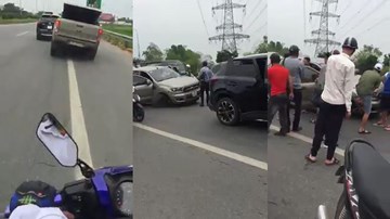 Mất 1 bánh xe sau khi gây tai nạn liên hoàn, 'xe bán tải 3 bánh' bỏ chạy