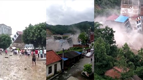 Hàng loạt nhà tầng bị sập sau mưa lớn tại Trung Quốc