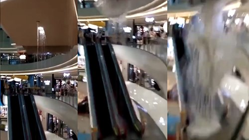Trung tâm thương mại bất ngờ sập trần, nước trút xuống thang cuốn như thác