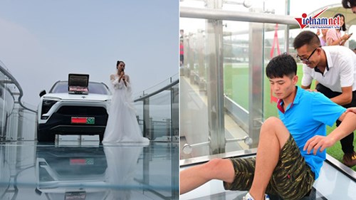 Cô gái dùng ô tô và vali đầy tiền cầu hôn bạn trai ở cầu kính cao 350m