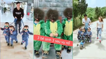Papa và 3 bé sinh ba siêu vui nhộn