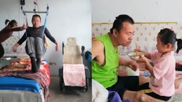 Xúc động bé 6 tuổi một mình chăm cha liệt nửa người