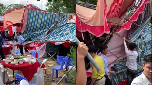 Rạp cưới bị cuốn phăng, hơn 300 người hoảng loạn ở Bình Thuận