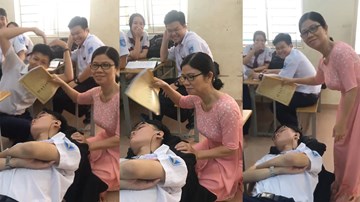 Nam sinh ngủ gật được cô giáo ‘chăm sóc tận tình’ gây sốt