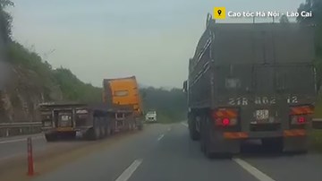 Xử lý nghiêm xe container đi ngược chiều, phá hỏng biển báo trên cao tốc