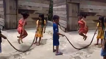 Trẻ em Việt Nam chơi nhảy dây bằng xác rắn thu hút người xem trên báo Anh