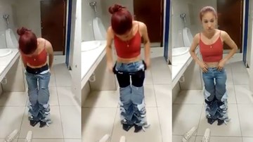 Cô gái ăn trộm 8 cái quần jean bằng cách mặc cả 8 lên người